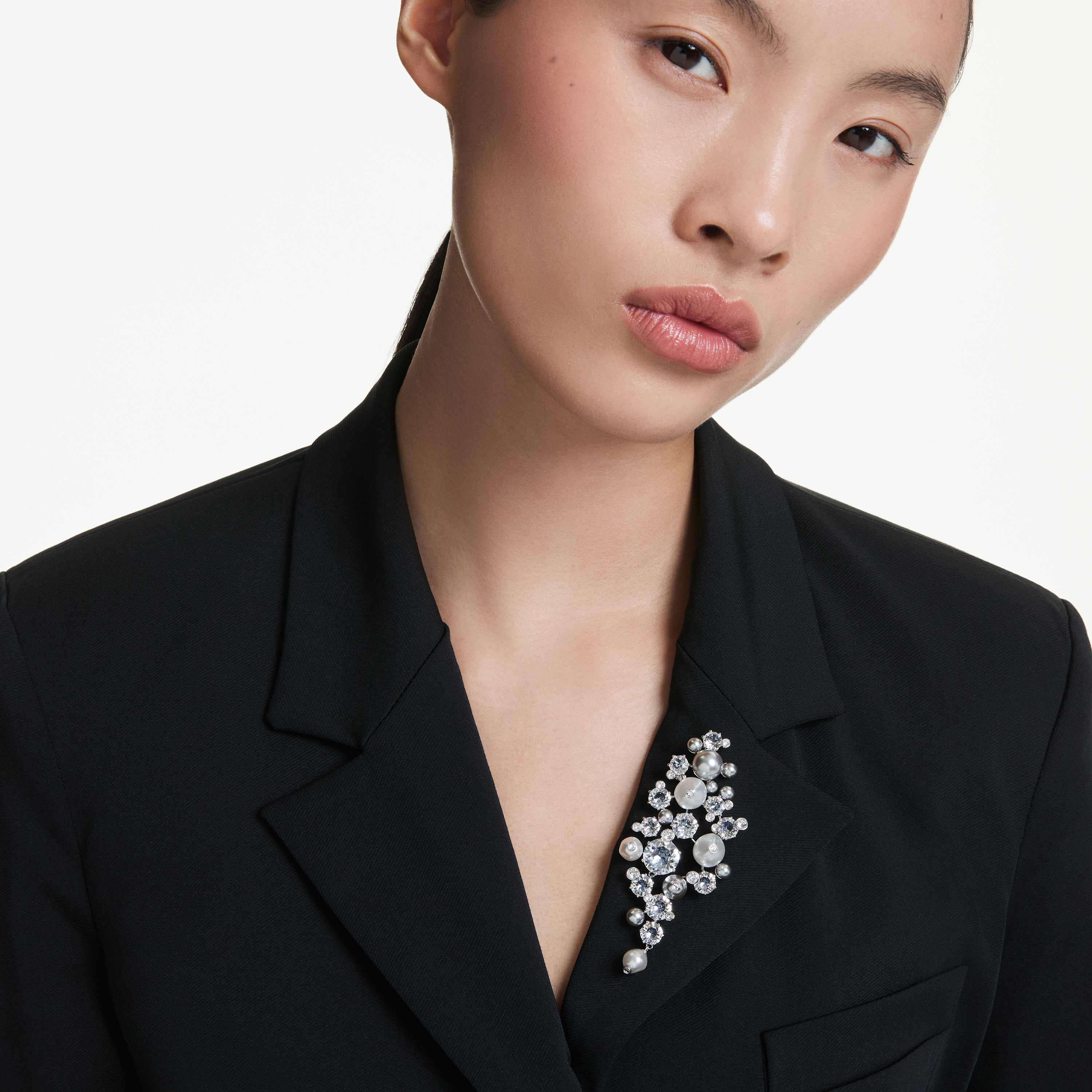 swarovski constella brooch  crystal pearl  round cut  white  rhodium plated