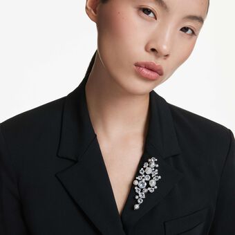 swarovski constella brooch  crystal pearl  round cut  white  rhodium plated