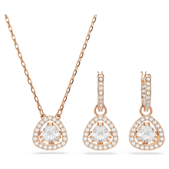 swarovski una angelic set  set  2   triangle cut  pink  18k rose gold finish