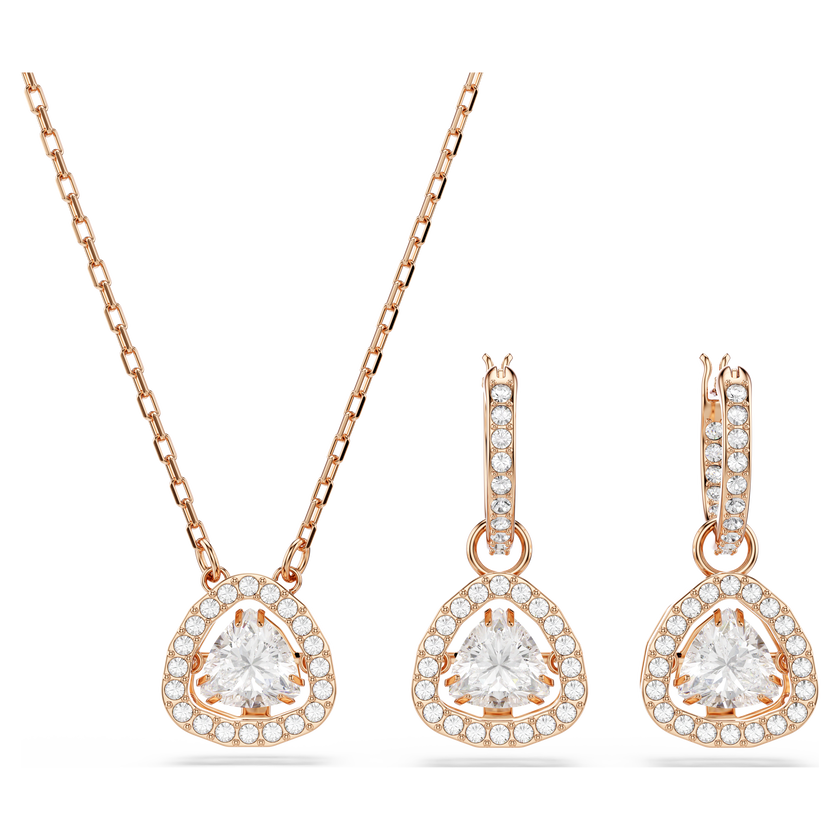 swarovski una angelic set  set  2   triangle cut  pink  18k rose gold finish