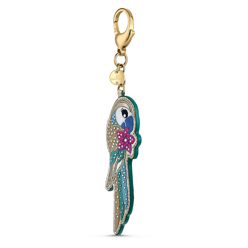 Tropical Parrot Bag Charm, Dark multi-colored, Gold-tone plated