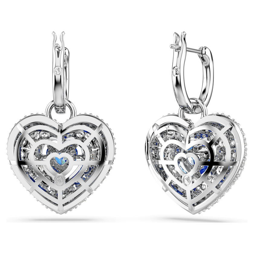 swarovski idyllia drop earrings  heart  blue  rhodium plated
