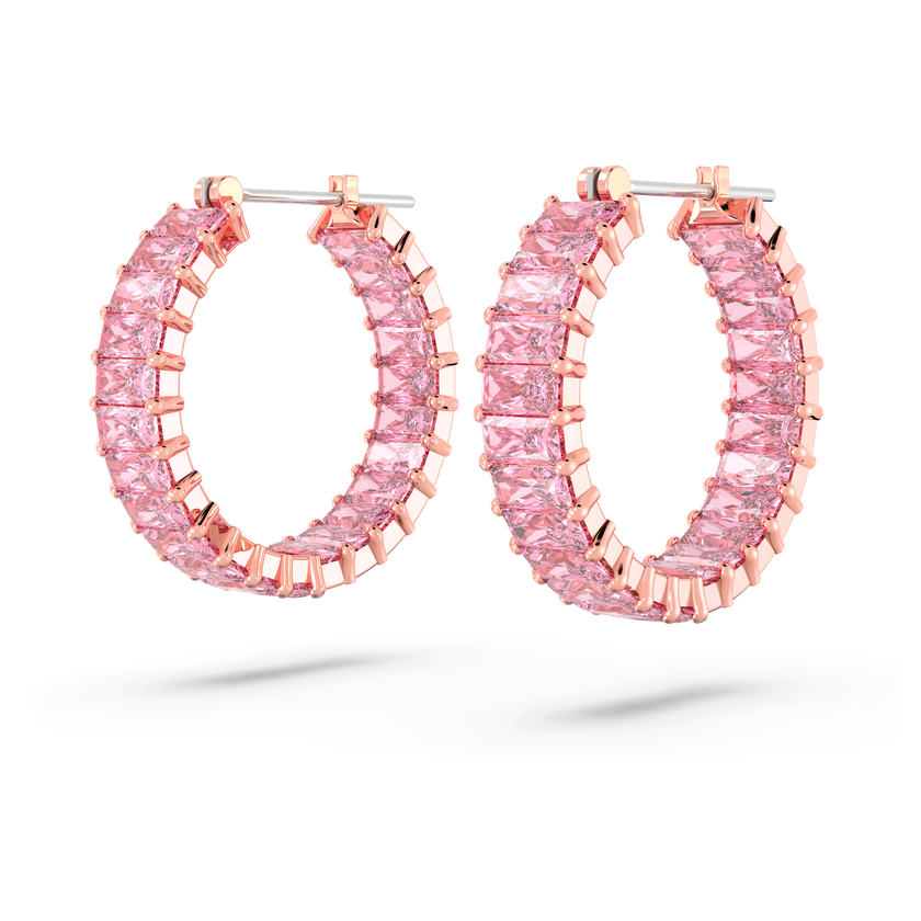 swarovski matrix hoop earrings  baguette cut  pink  rose gold tone plated