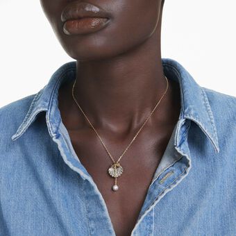 swarovski idyllia y pendant  crystal pearl  shell  white  gold tone plated