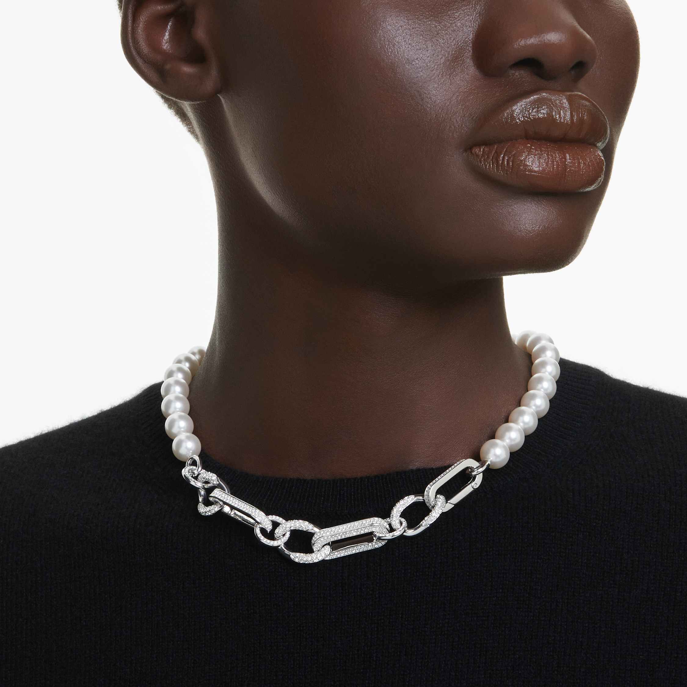 swarovski dextera necklace  crystal pearl  mixed links  white  rhodium plated