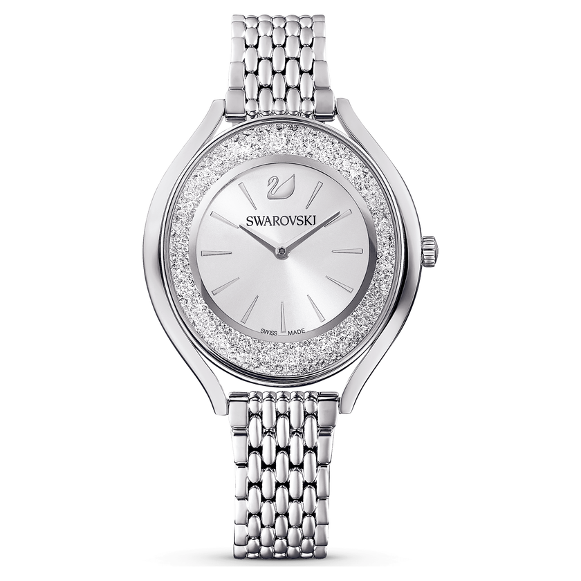 swarovski crystalline aura watch  swiss made  metal bracelet  silver tone  stainless steel