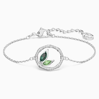 Dellium bracelet, Circle, Bamboo, Green, Rhodium plated