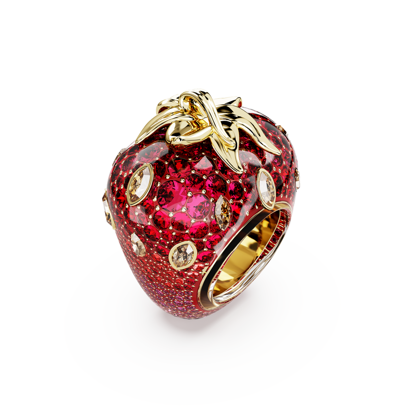 swarovski idyllia motif ring  mixed cuts  strawberry  red  gold tone plated