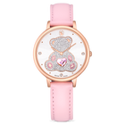 swarovski teddy watch  swiss made  leather strap  pink  rose gold tone finish