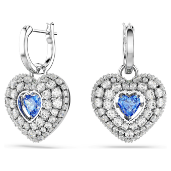 swarovski idyllia drop earrings  heart  blue  rhodium plated