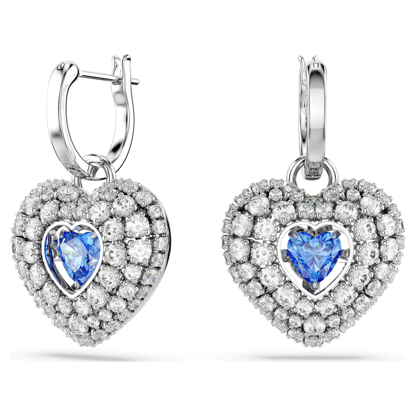 swarovski idyllia drop earrings  heart  blue  rhodium plated