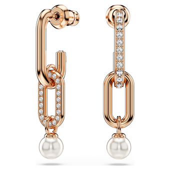 swarovski constella drop earrings  crystal pearl  round cut  white  18k rose gold finish