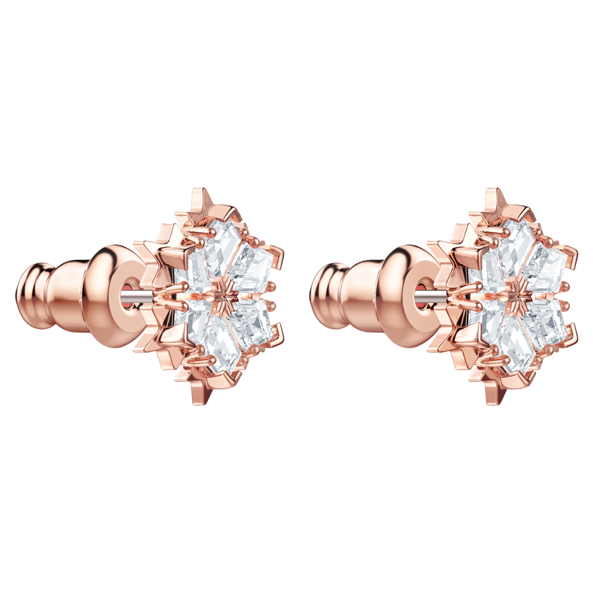 swarovski magic stud earrings  snowflake  white  rose gold tone plated