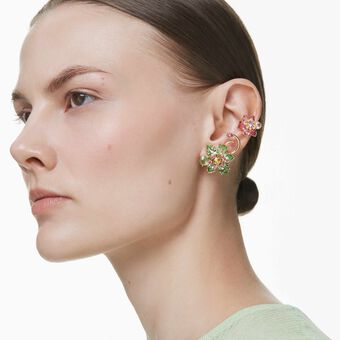 swarovski idyllia ear cuff  set  3   asymmetrical design  mixed cuts  flower  multicolored  gold tone plated