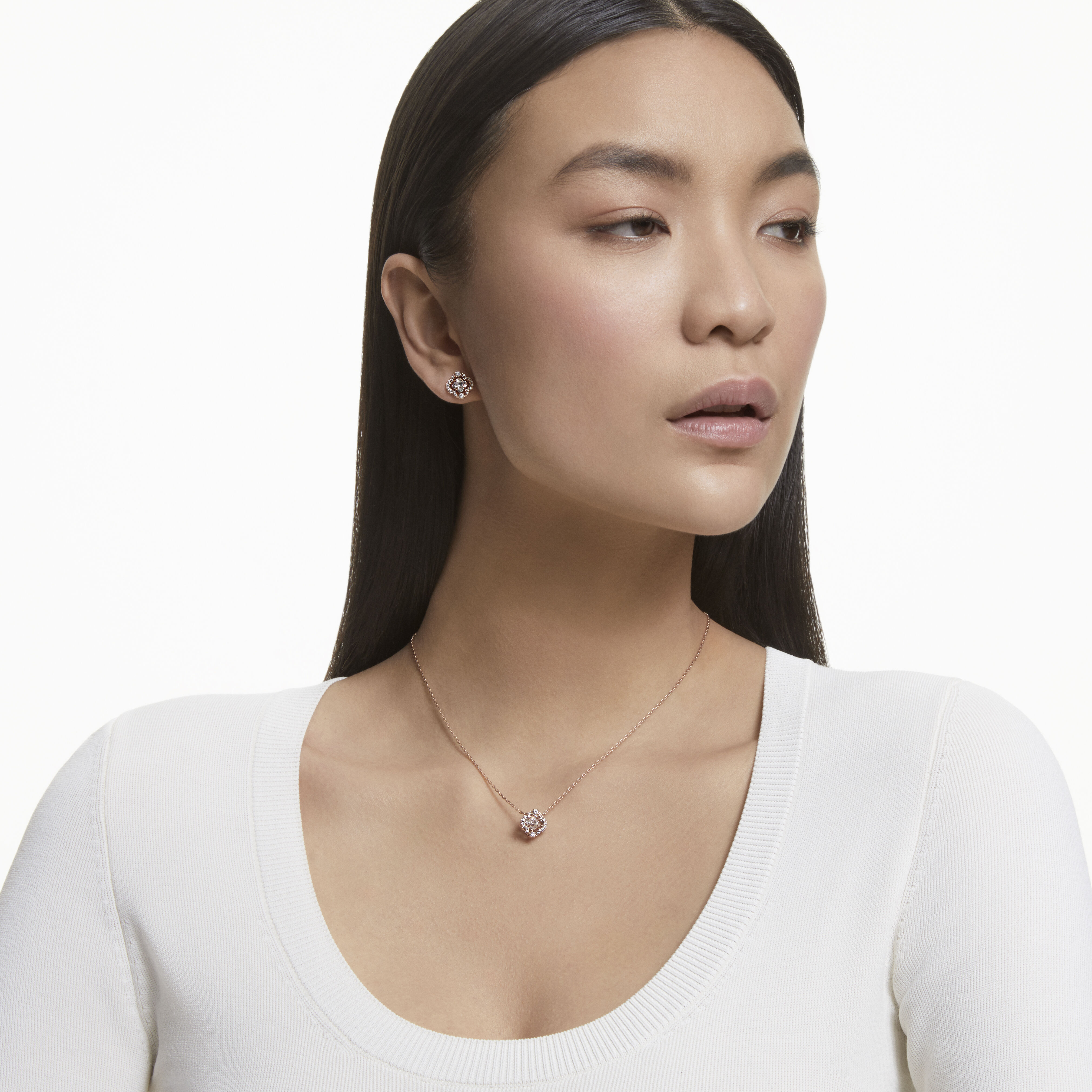 swarovski sparkling dance set  mixed cuts  clover  white  rose gold tone plated