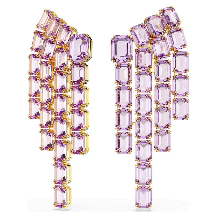 swarovski millenia clip earrings  octagon cut  chandelier  purple  gold tone plated