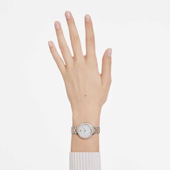 swarovski matrix 3 link watch  swiss made  metal bracelet  silver tone  rose gold tone finish