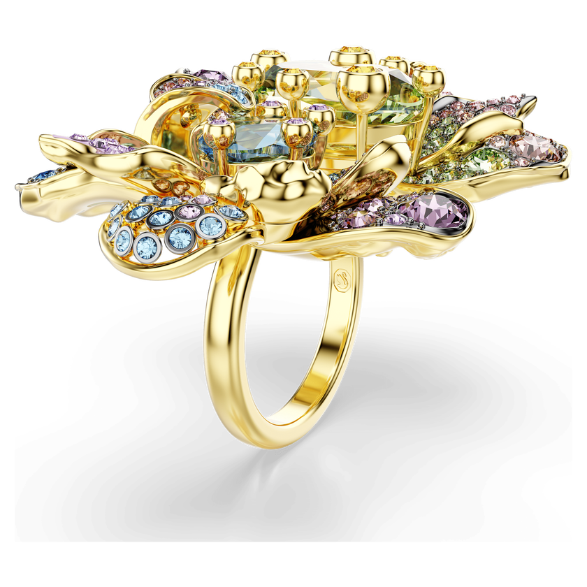 swarovski idyllia ring  mixed cuts  pav   flower  multicolored  mixed metal finish