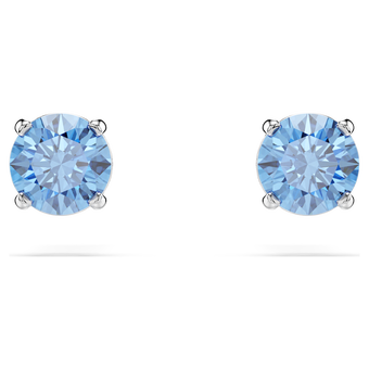 swarovski stilla attract stud earrings round cut blue rhodium plated