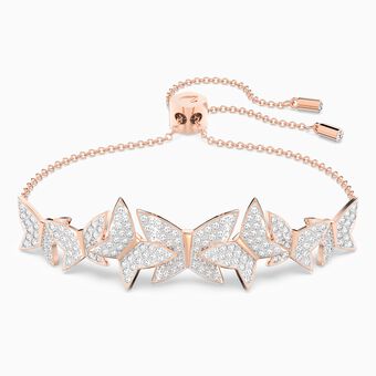 Lilia bracelet, Butterfly, White, Rose gold-tone plated