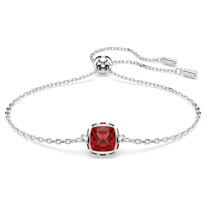 swarovski birthstone bracelet  square cut  january  red  rhodium plated