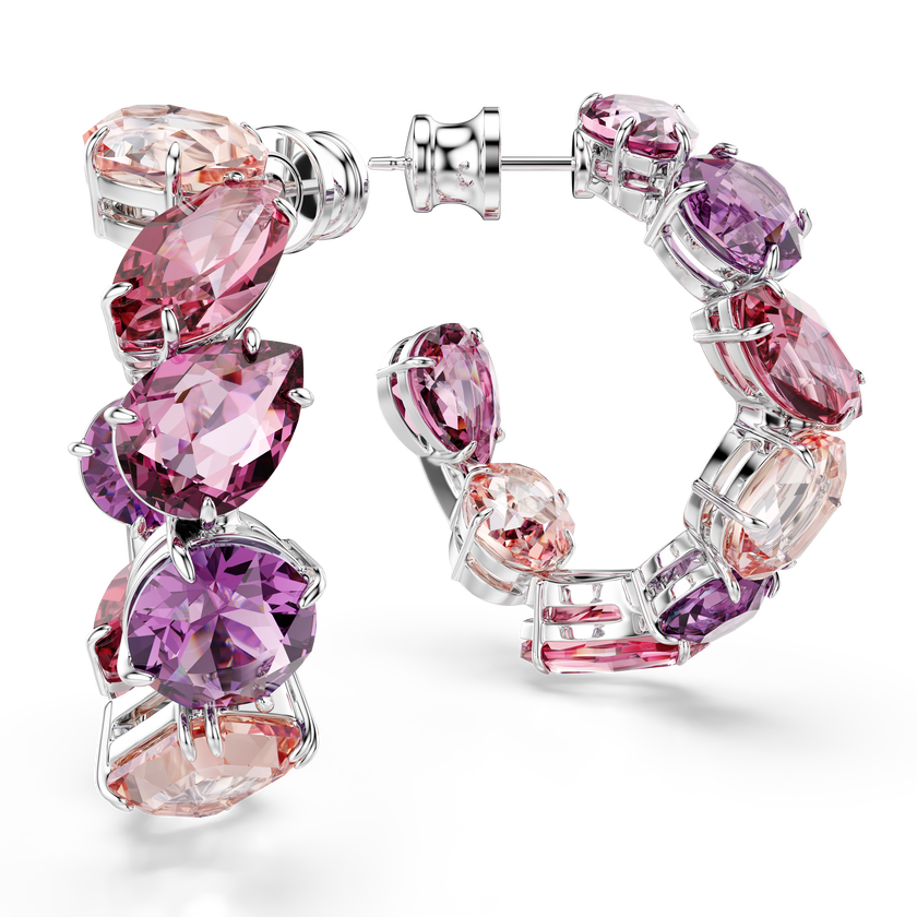 swarovski gema hoop earrings  pink  rhodium plated