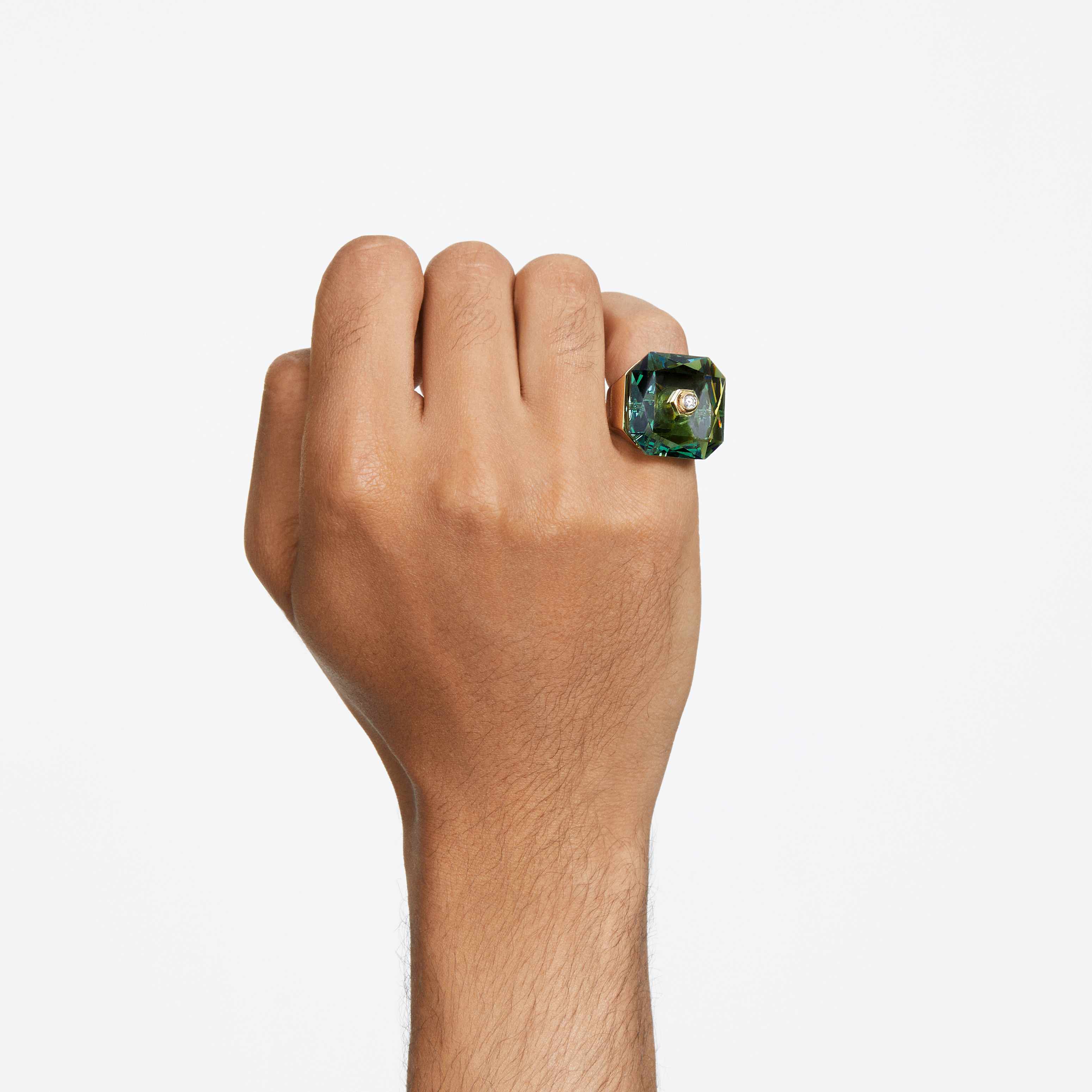Numina cocktail ring, Octagon cut, Green, Gold-tone plated