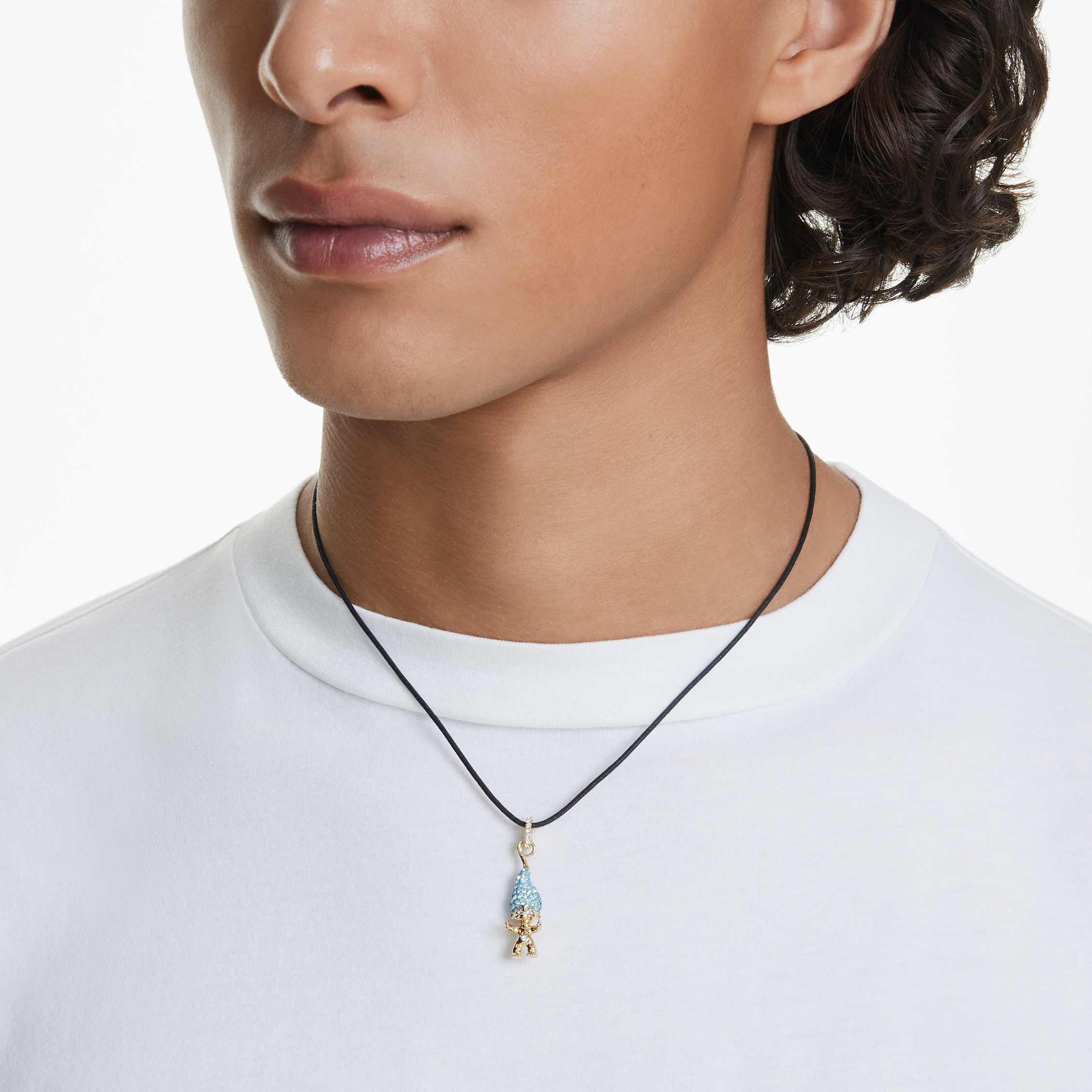 swarovski good luck trolls pendant  troll  blue  gold tone plated