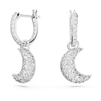 swarovski sublima drop earrings  moon  white  rhodium plated