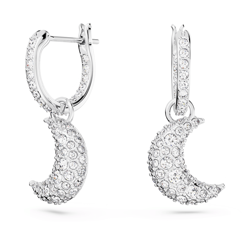 swarovski sublima drop earrings  moon  white  rhodium plated
