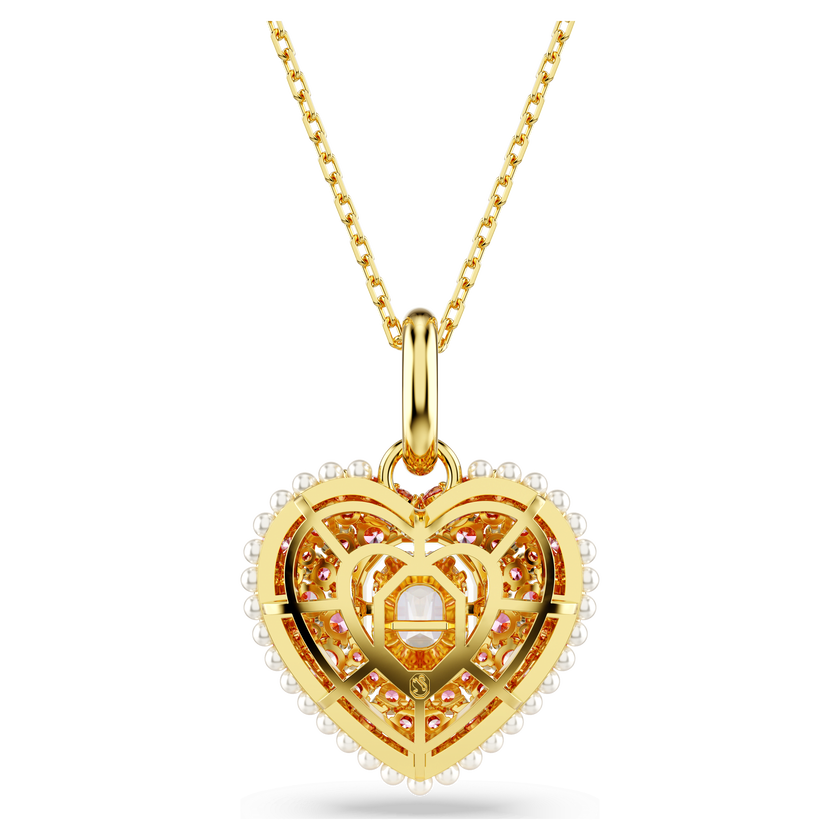 swarovski idyllia pendant  octagon cut  crystal pearls  heart  pink  gold tone plated