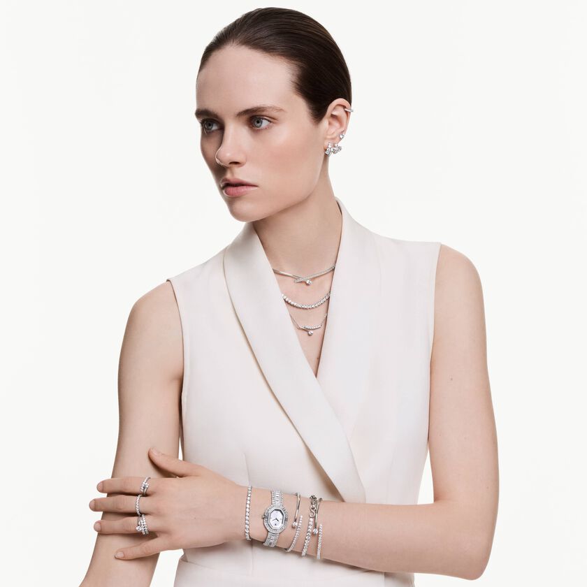 swarovski matrix bangle  round cut  white  rhodium plated