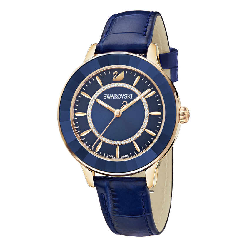 Octea Lux Watch, Leather Strap, Blue, Rose Gold Tone