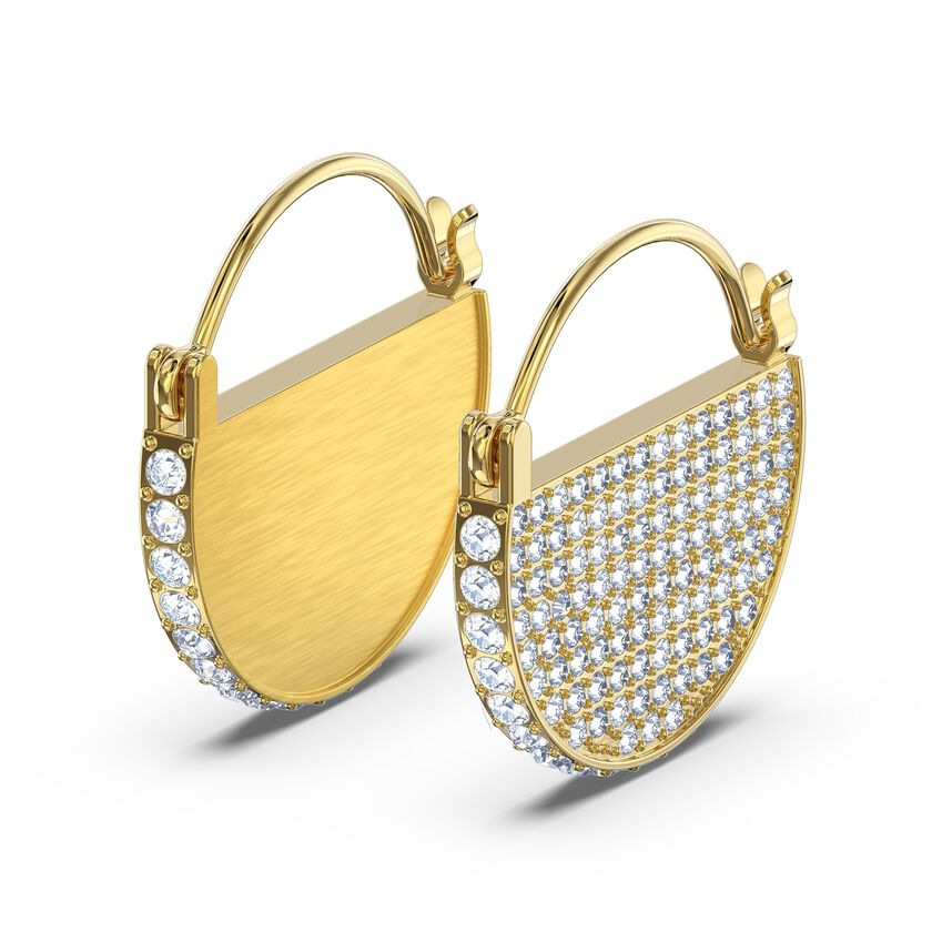 Ginger Hoop Pierced Earrings, White, Gold-tone plated