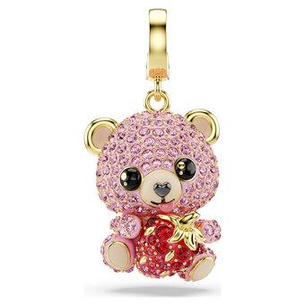 swarovski idyllia charm  mixed cuts  teddy  pink  gold tone plated