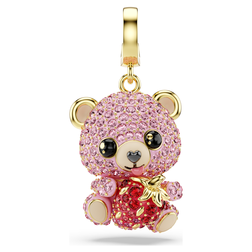 swarovski idyllia charm  mixed cuts  teddy  pink  gold tone plated
