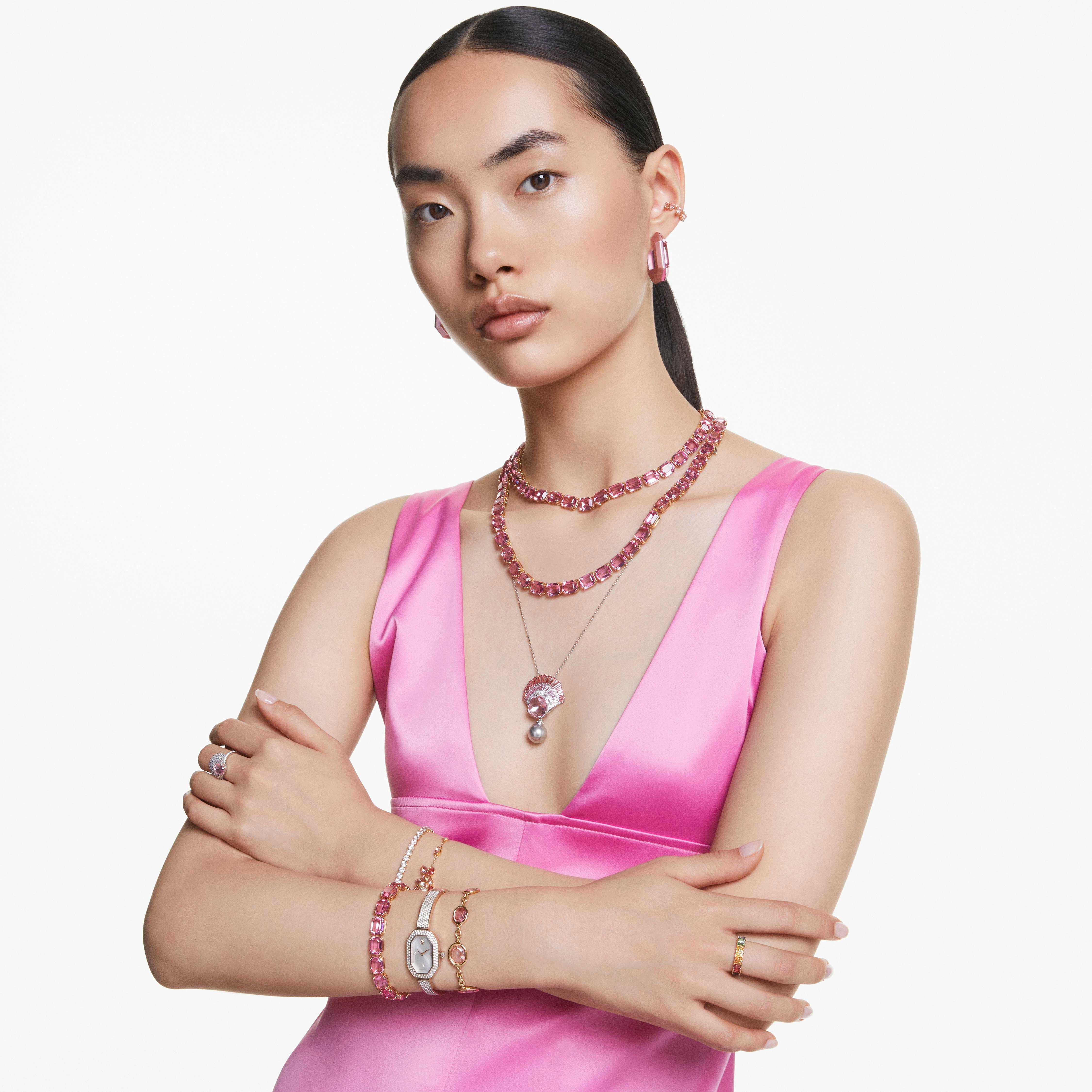 swarovski millenia necklace  octagon cut  pink  gold tone plated