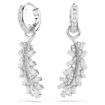 swarovski vienna earrings  mixed cuts  feather  white  rhodium plated