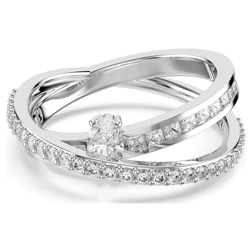 swarovski hyperbola ring  mixed cuts  white  rhodium plated