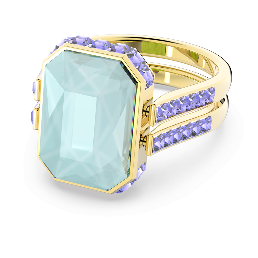 swarovski chroma ring  octagon cut  multicolored  gold tone plated