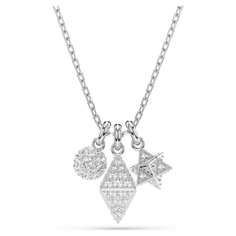 swarovski dextera pendant  round cut  sphere and cube  white  rhodium plated