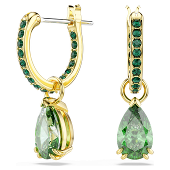 swarovski attract drop earrings  pear cut  green  gold tone plated