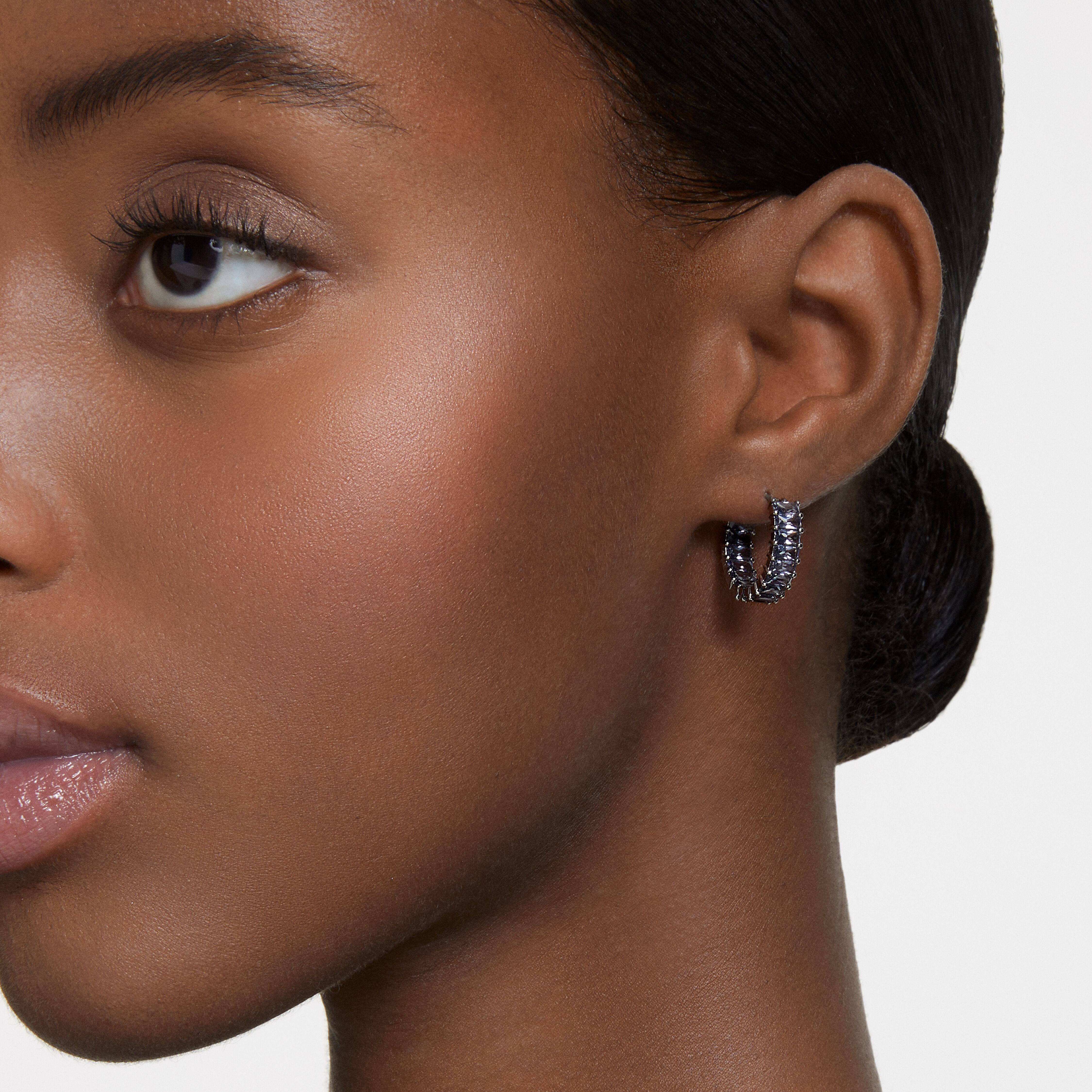 Buy Swarovski Matrix hoop earrings Baguette cut Gray Ruthenium