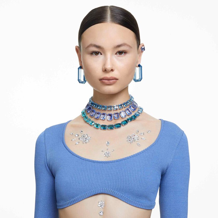 swarovski millenia necklace  octagon cut crystals  blue  rhodium plated