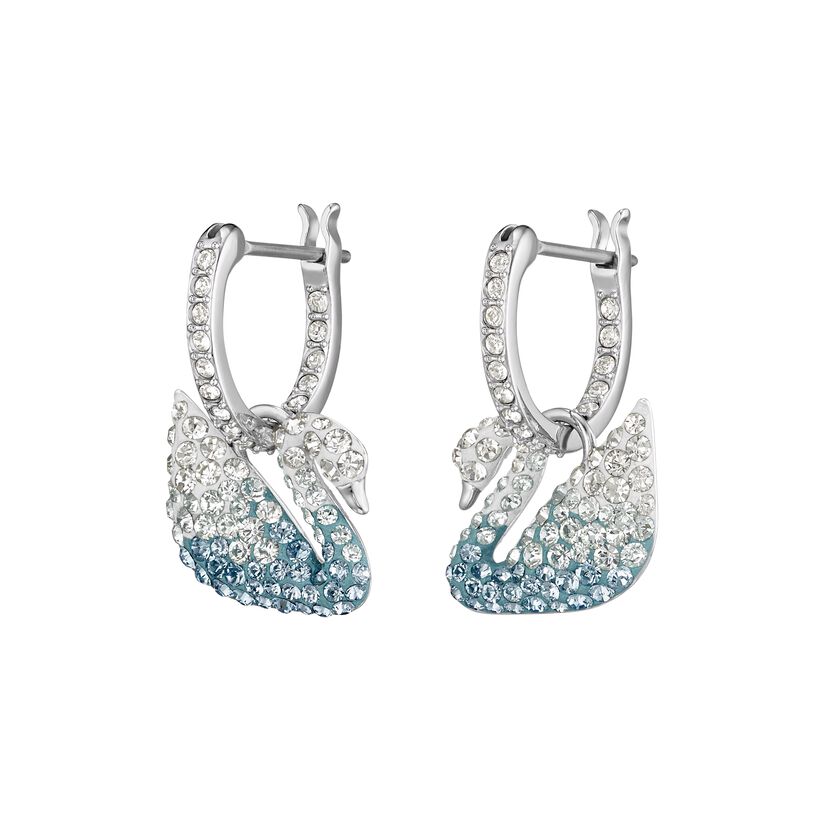 Iconic Swan Pierced Earrings, Multi-colored, Rhodium plated
