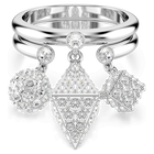 swarovski dextera ring  set  2   sphere and cube  white  rhodium plated