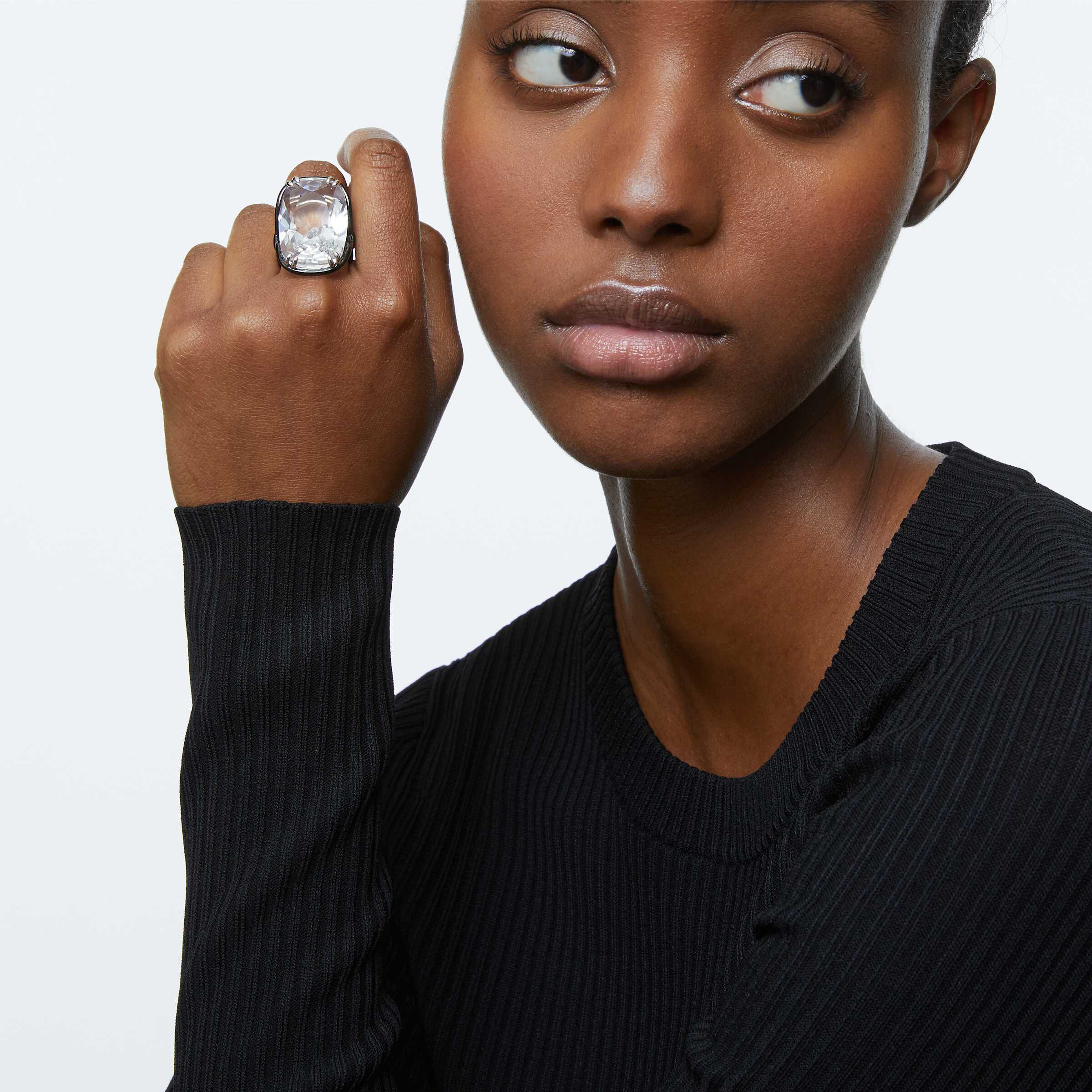 swarovski harmonia ring  oversized floating crystal  white  mixed metal finish