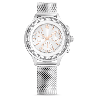swarovski nova chrono watch swiss made metal bracelet silver tone stainless steel