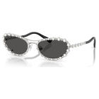swarovski sunglasses  oval shape  2 in 1 clip on  sk7044  silver tone