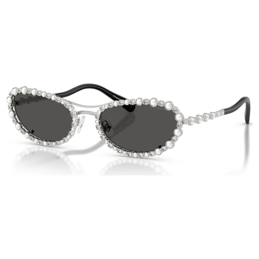 swarovski sunglasses  oval shape  2 in 1 clip on  sk7044  silver tone